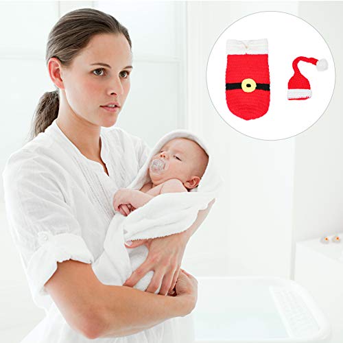 NUOBESTY 2 Stuks Pasgeboren Santa Gebreide Fotografie Props Baby Kerst Kerstmuts Kostuum Outfit Foto Prop Accessoires - Afbeelding 6