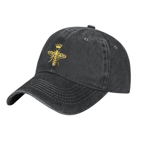 ANSGSD Queen Bee Honey Hat Adjustable Embroidered Washed Baseball Cap for Men Women