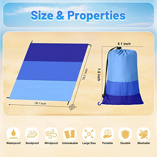 Ponapo Beach Blanket Waterproof Sandproof, Picnic Blanket, Large Beach Mat 4-7 Adults, Lightweight Durable Sand Free Mat Quick Drying For Beach Travel Camping Hiking Picnic 79"X79" #TOP5