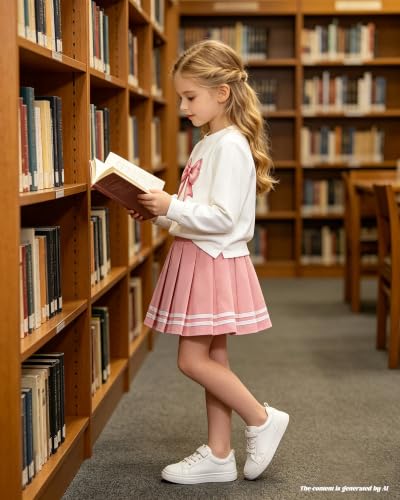 Image of Betusline Girls Skirt Set JK School Uniform 2-Piece Outfit - Short Sleeve & Webbing Solid Skirt,4-14Y
