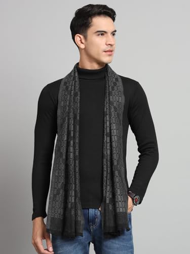 Image of Ravaiyaa - Attitude is everything Men's Geometric Pattern Casual Muffler Winter Wool Long Scarf 72 inchx14 inch Inch (Black)