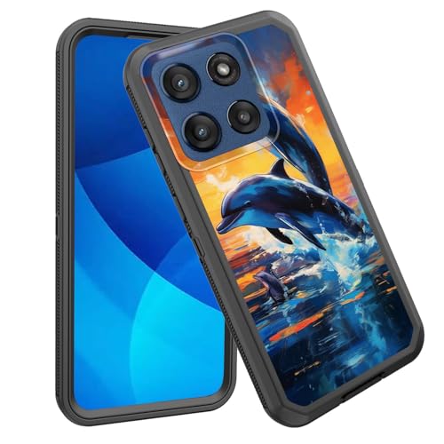 GFEWYTJYJ for Moto Edge 2025 Case,Shockproof 3-Layer Full Body Protection Rugged Heavy Duty High Impact Hard Cover Case for Motorola Moto Edge 5G 2025,Dolphins Jumping Sunset