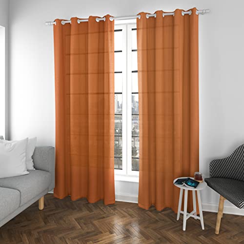 MERCURY TEXTIL- Cortinas Translúcidas de Salón 140x260cm. Elegantes y Modernas, 2 Piezas con Ojales Plateados. Ideal para Dormitorio, Comedor, Sala de Estar, Cocina. (Naranja)