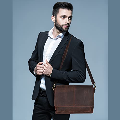 Image of Oak Leathers Leather Messenger Bag for Men and Women - Laptop Briefcase Bag For College, Office, Adjustable Shoulder Strap