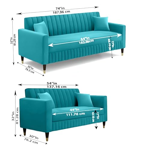 Image of AMATA Omega 3+2 Seater SkyBlue Suede Velvet Fabric Sofa Set with Two Cushions Perfect for Home Office Guests Living Room (06 Sky Blue, Omega 3+2 Seater Sofa)(3 Year Warranty)