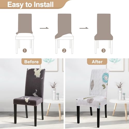 Image of SearchI Printed Dining Room Chair Covers Set of 6, Stretch Kitchen Chair Covers Washable Parsons Chair Slipcover Removable Dining Chair Protectors for Hotel,Ceremony(Autumn Leaves)