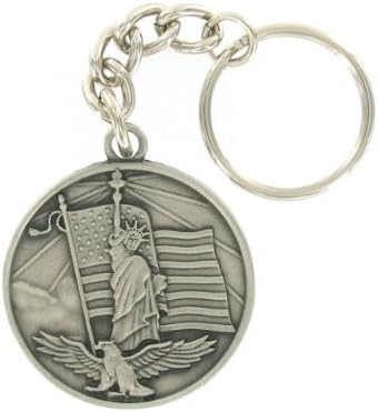 SHOP AWARDS AND GIFTS God Bless America, American Flag Bald Eagle USA Keychain, Patriotic Military Veteran Independence Day Memorial Gifts, Antique Pewter, Bulk Pack of 6