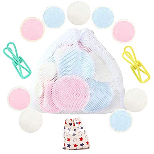 HUT-Tech 9 Pack Reusable Makeup Remover Pads with 2 BONUS Bags | Zero Waste Reusable Cotton Rounds with 2 Clips For Mascara,Eye Shadow,Lipstick,Foundation,Toner,Moisturizer