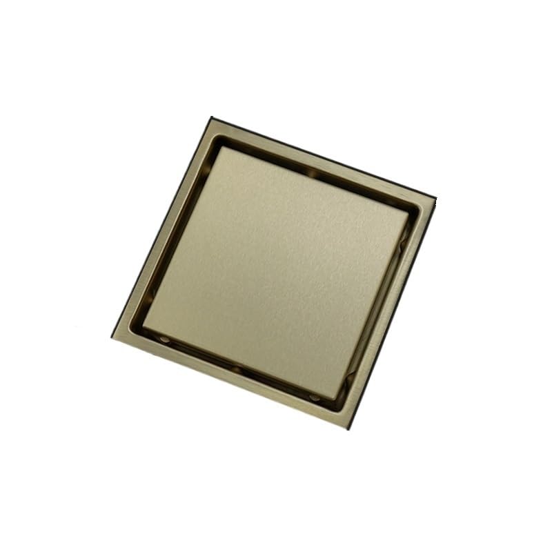 Rejilla Desague Ducha Desagüe de Piso Ducha baño con Rejilla incrustada Invisible 15 cm x Acero Inoxidable 304 Cuadrado(Brushed Gold)