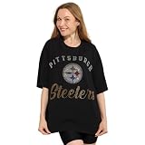 FOCO Pittsburgh Steelers NFL Womens Rhinestone Logo Oversized T-Shirt - S Team Color