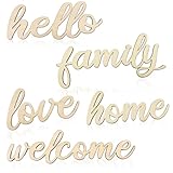Zaruatu 5 Pcs Unfinished Wood Sign Cutout Wooden Hello Welcome Love Home Family Sign Wooden Hello Welcome Letter Block for Wreath Crafts Decorative Word Signs for Door Wall Christmas Trees (Wood)