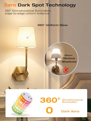Image of CLOUDY BAY 10000mAh Battery Operated Wall Sconces,Up to 100 Hours with Rechargeable RGB Dimmable Magnetic Bulb,Cordless Wall Lighting Fixtures with Remote for Bedroom,Soft Gold,2 Pack-17.9inch