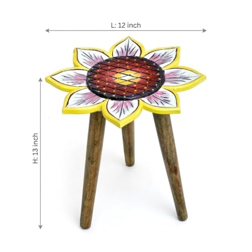 Image of Multicolor Antique Wooden fold-able Side Table /end Table /Plant Stand /Stool Living Room Kids Play Furniture Table Sunflower Shape