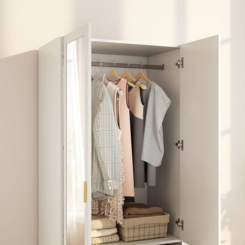 HOMCOM Armario Dormitorio 2 Puertas y 2 Cajones, Armario Ropero con Espejo, Barra para Colgar, Estilo Moderno, 80x50x180 cm, Blanco - imagen 9