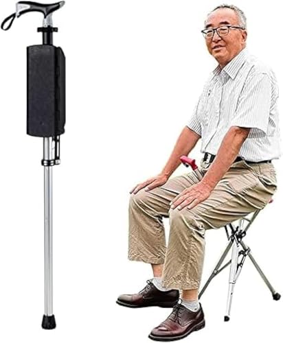 Bastón plegable con asiento, aleación de aluminio antideslizante, resistente al desgaste, peso máximo del usuario: 100 kg