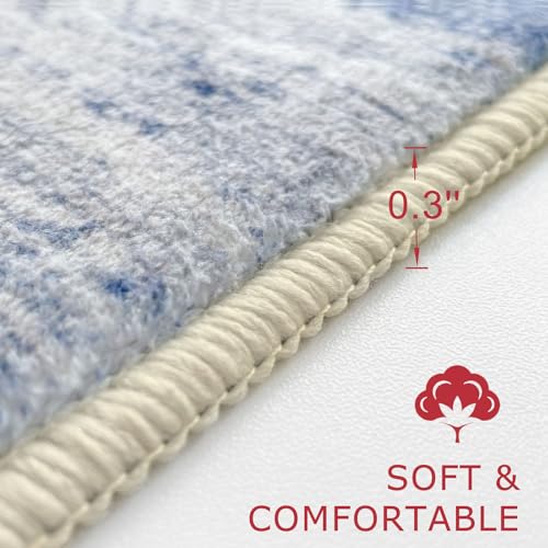 KOZYFLY Modern Abstract Washable Rug Runner 2x6 Runners for Hallways Non-Slip Soft Kitchen Runner Rugs, Print Distressed Grey-Blue Striped Carpet Runner for Entryway Bathroom Laundry Room Foyer