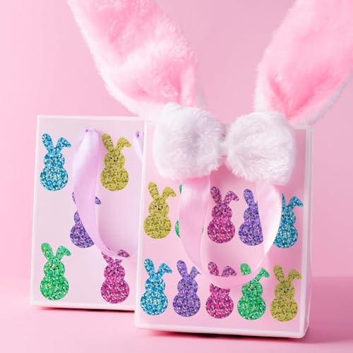 Image of 500Pcs Easter Bunny Stickers 1.5in Large Holographic Bling Sparkly Spring Happy Easter Bunny Stickers Roll 8 Colors Self-Adhesive Rabbit Sticker for Envelopes Scrapbook Decorations Supplies