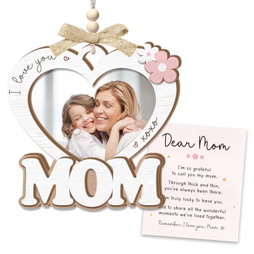Veryhomy Mothers Day Wooden Picture Frame Ornament - Happy Birthday Mom, Car Hanging Photo Holder with Heartfelt Message Card - Ideal Birthday Presents For Mother, New Mom