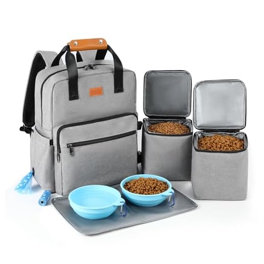 DELOMO Dog Travel Bag, Airline Approved Organizer Backpack with Multi-Function Pockets, 25L Accessories Set with 2 Food Storage Containers, 2 Foldable Bowls for Weekend Away