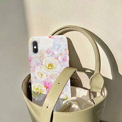 J.west Iphone Xs Case/Iphone X Case 5.8 Inch,Luxury Sparkle Glitter Colorful Opal Pearly Thinfoil Design Shiny Butterfly Floral Print Soft Silicone Cover For Women Girls Slim Tpu Protective Phone Case #TOP7