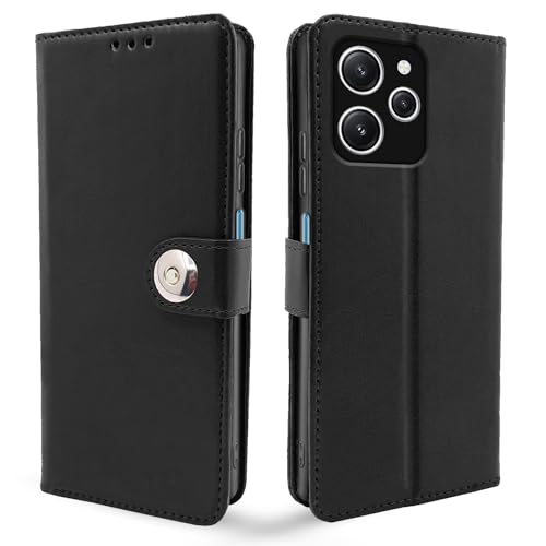 Image of Pikkme Redmi 12 4G Flip Cover Leather Finish | Inside TPU with Card Pockets | Wallet Stand and Shock Proof | Complete Protection Button Flip Case (Black)