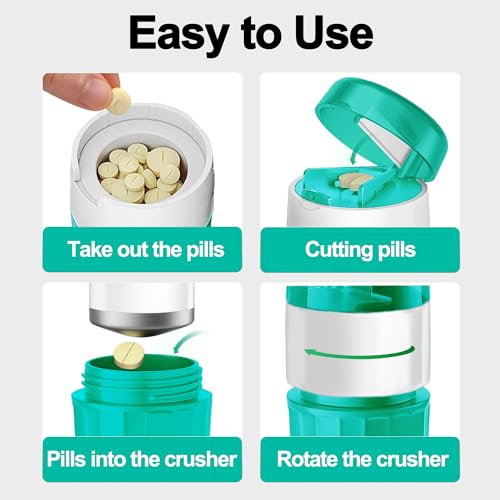 Image of DUBSTAR 3-in-1 Pill Crusher Pill Grinder, Pill Crusher Fine Powder with Brush, Pill Crushers for Elderly with Pill Cutter and Storage, Pill Cutter Splitter for Small or Large Pills (Green)