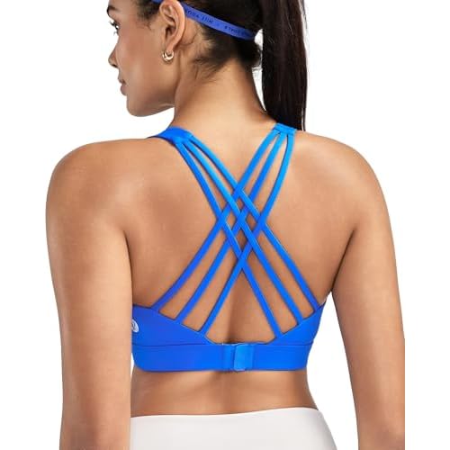 RUNNING GIRL Sports Bras for Women,Crisscross Back High Impact Sports Bra with Hook Closure Workout Supportive Bra(WX3175 Cerulean Blue S)