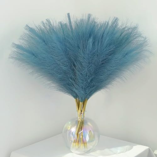 VMINOG Artificiales De Pampas 30 Pcs Pampas Secas Decoracion,55 Cm Hierba De Pampa Grass Grande,Decoración De Flores Secas,Plantas Artificiales,Boho para Decoración del Hogar(Azul)