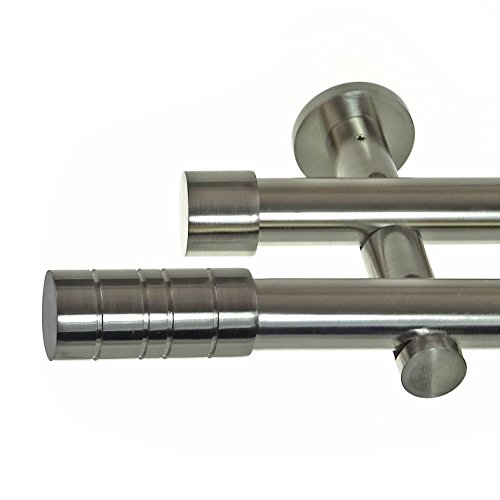 Edelstahl Look Gardinenstange Ø 20mm Wandträger 2-läufig zweiläufig Wandbefestigung Zylinder H41 E34E30 RR, Länge:280 cm Cover