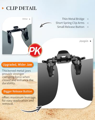 Image of Joopin 2 Pack Rectangle Clip on Flip up Sunglasses Polarized UV Protection | 2 Pcs, TAC lens, Metal Clips, Rubber Bars, Women, Men, rectangular, Frameless, Clamped onto the glasses, Driving, Fishing