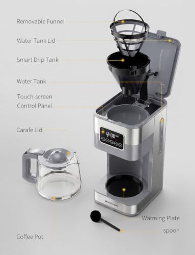 Image of SHARDOR 10-Cup Programmable Coffee Maker, Regular & Strong Brew Drip Coffee Machine for Home and Office, Auto Shut Off, Permanent Filter (gray)