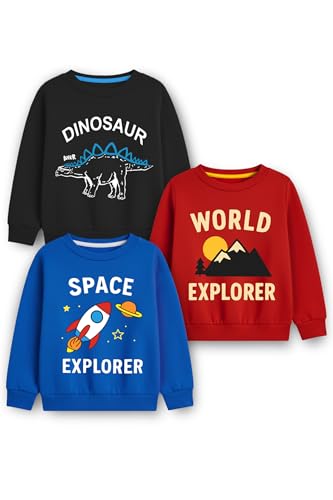 Image of Trampoline Pack of 3 Boys & Girls Graphic Printed Sweatshirts | Fleece Winter Wear