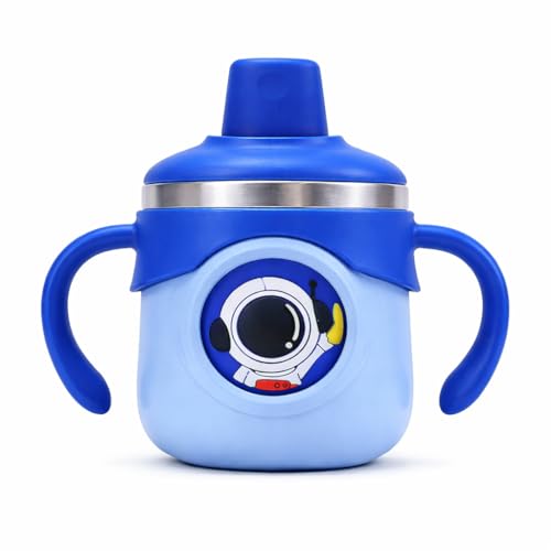 Image of Stainless Steel Insulated Hot & Cold Baby Sipper Bottle with Handle - 260 ml | Anti Spill Milk Feeding Sippy Cup for Toddlers & Kids | BPA Free Water Bottle (Blue)
