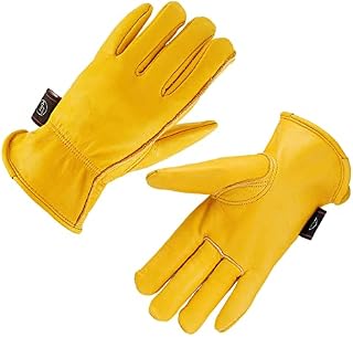 HHprotect Leather Work Gloves Wrist Tough Cowhide Safe Gardening Glove (Medium)