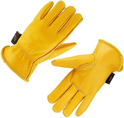 HHPROTECT Leather Work Gloves Wrist Tough Cowhide Safe Gardening Glove- L