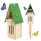 Seezengreen Wooden Butterfly House with Feeder β Outdoor Butterfly Habitat for Garden, Includes Ground Stake & Hanging Hook, Natural Garden Decor