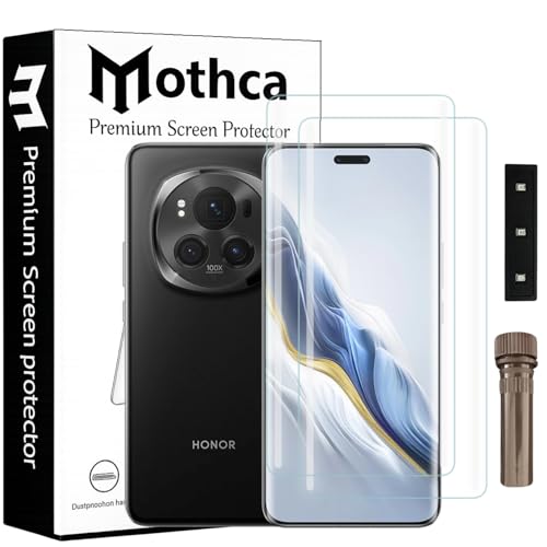 Image of Mothca Curved UV Tempered Glass Screen Protector for Honor Magic 6 Pro | Transparent | Pack of 2 | Borderless Full Screen Coverage with UV Installation Kit
