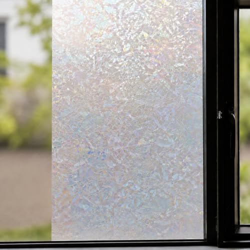 Image of CVANU Rainbow Reflection 3D Frosted Privacy Window Film, Self Adhesive Waterproof Vinyl Covering Sheet for Glass Door, Windows, Bathroom, Home & Office Use (12 x 120 Inch)