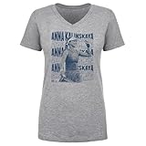 500 LEVEL Anna Kalinskaya Psychedelic Name Women's V-Neck T-Shirt (Heather Gray, Large)