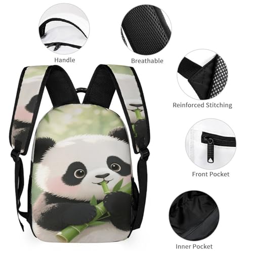 Bamboo Panda Printed Backpack With Lunch Pack Storage Box Case 3pcs Lightweight Travel Backpack3