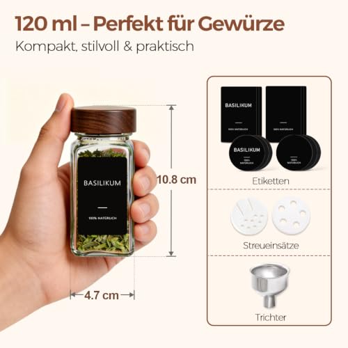 ComSaf Vorratsgläser Glasbehälter Gewürzgläser Eckig 120 ml, 24er Set – Ansicht 2