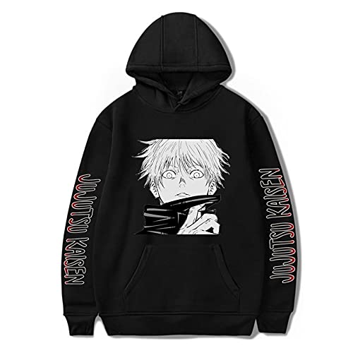 ZOSUO Hommes Sweat à Capuche Jujutsu Kaisen Anime Gojo Satoru Pull Oversize Noir Vintage Cosplay Hoodies Sweat Manga Sweatshirt Créativité Unique Personnalité Deguisement,Noir,L Cover