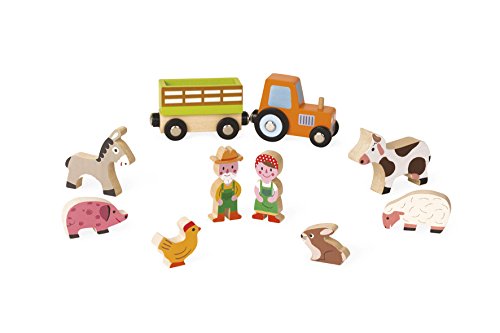 Preisvergleich Produktbild Janod J08514 - Miny Story Spielfiguren aus Holz, Bauernhof