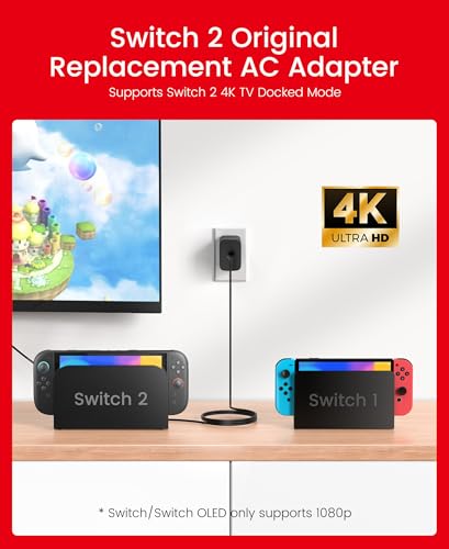 Image of 65W Switch 2 Charger with 10FT(3M) Cable - GaN3 AC Power Adapter for Nintendo Switch /OLED /Lite & Steam Deck /OLED, Original Quality, Supports 4K TV Mode, PD3.0 Fast Charger for PS4 Controller, Galaxy