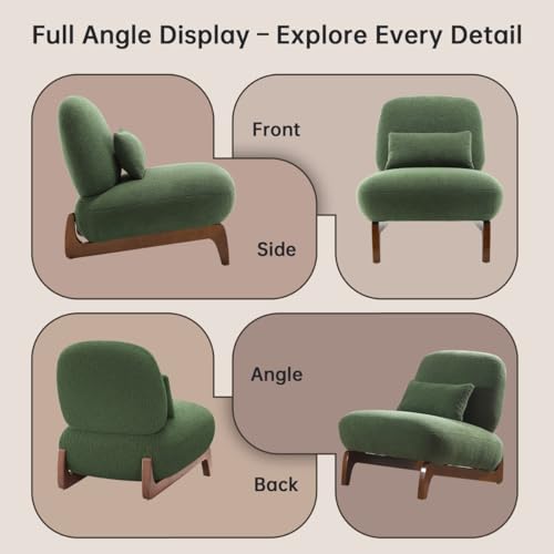 Image of Modern Upholstered Lounge Chair | Premium Fabric Accent Chair with Solid Wooden Legs | Comfortable Single Seater for Living Room, Bedroom & Office (Green)