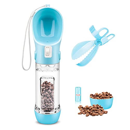 iVict Dog Water Bottle Multifunctional Dog Water Dispenser with Drinking & Food Bowl and Potty Waste Bag, Portable Leak Proof Pet Water Bottles for Dogs Outdoor Walking, Traveling, Hiking