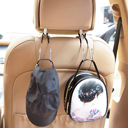 4 Pack Car Headrest Hooks, Seat Hook For Purse And Bag, Metal Vehicle Hook With Non-Slip Rubber Cover #TOP4