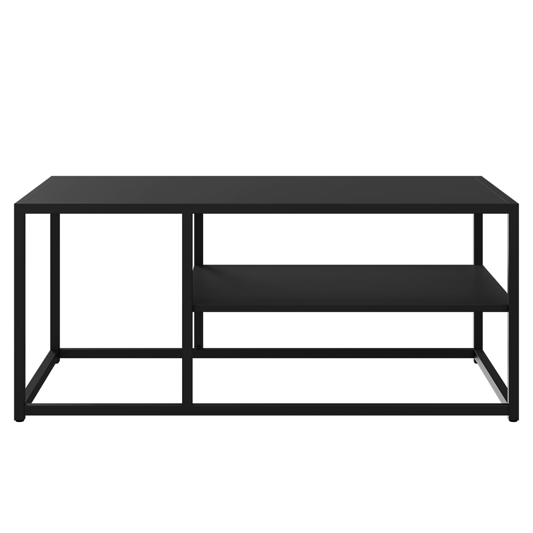 skølm Skadi Couchtisch aus Metall – Wohnzimmertisch mit 2 Ablagen – Beistelltisch in Schwarz – Sofatisch höhenverstellbar – Mitteltisch 45x100x60 cm (HxBxT) – eckiger Kaffeetisch mit Stauraum