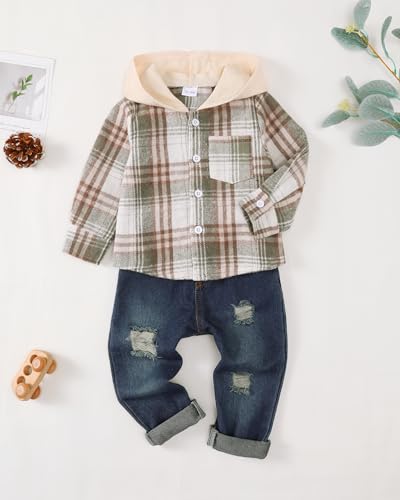 Image of Renotemy Toddler Baby Boy Clothes Denim Outfits Infant Hooded Sweatshirt Jeans Pants Little Boys Clothing