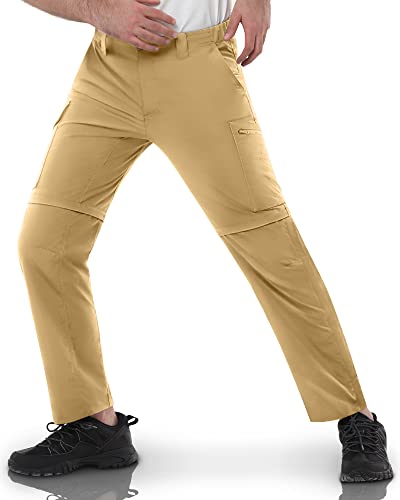 33,000ft Mens Hiking Pants Convertible Zip Off Lightweight Quick Dry Stretch UPF 54+ Travel Fishing Pants Wind Proof Sandy Brown